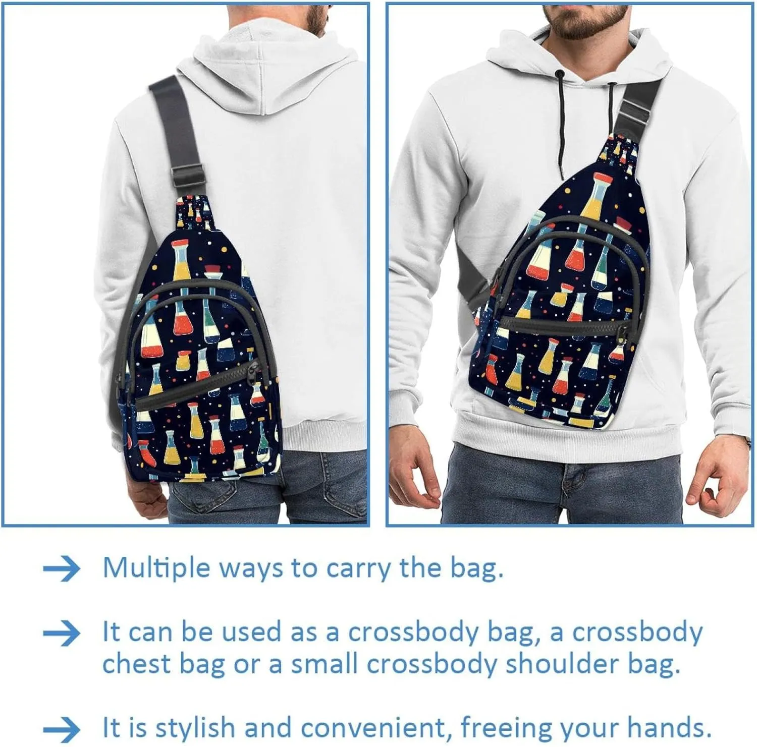 Bright and colorful chemical glassware (2) Sling Bag, Crossbody Sling Backpack Travel Hiking Chest Bag Daypack for Purses Shoulder Bag Women Men's