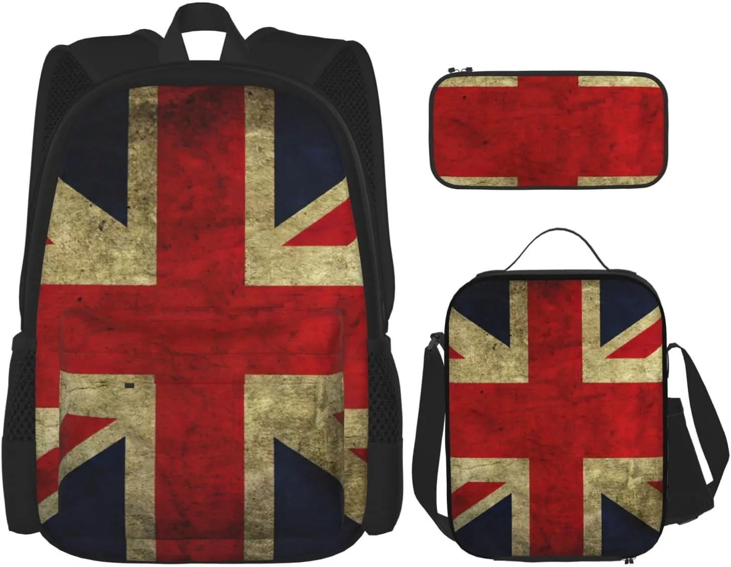 British Flag Print Practicality Bag Casual Fashion Backpack Lunch Bag Pencil Case Camping Gear Bags