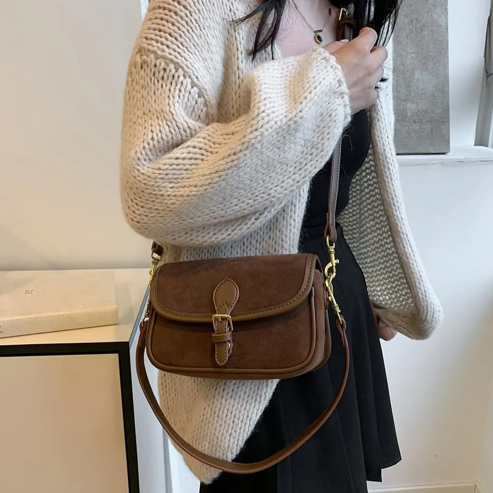Brown Suede Bag for Women, Burgundy Fall Wine Purse, Trendy Small Crossbody Bag Satchel