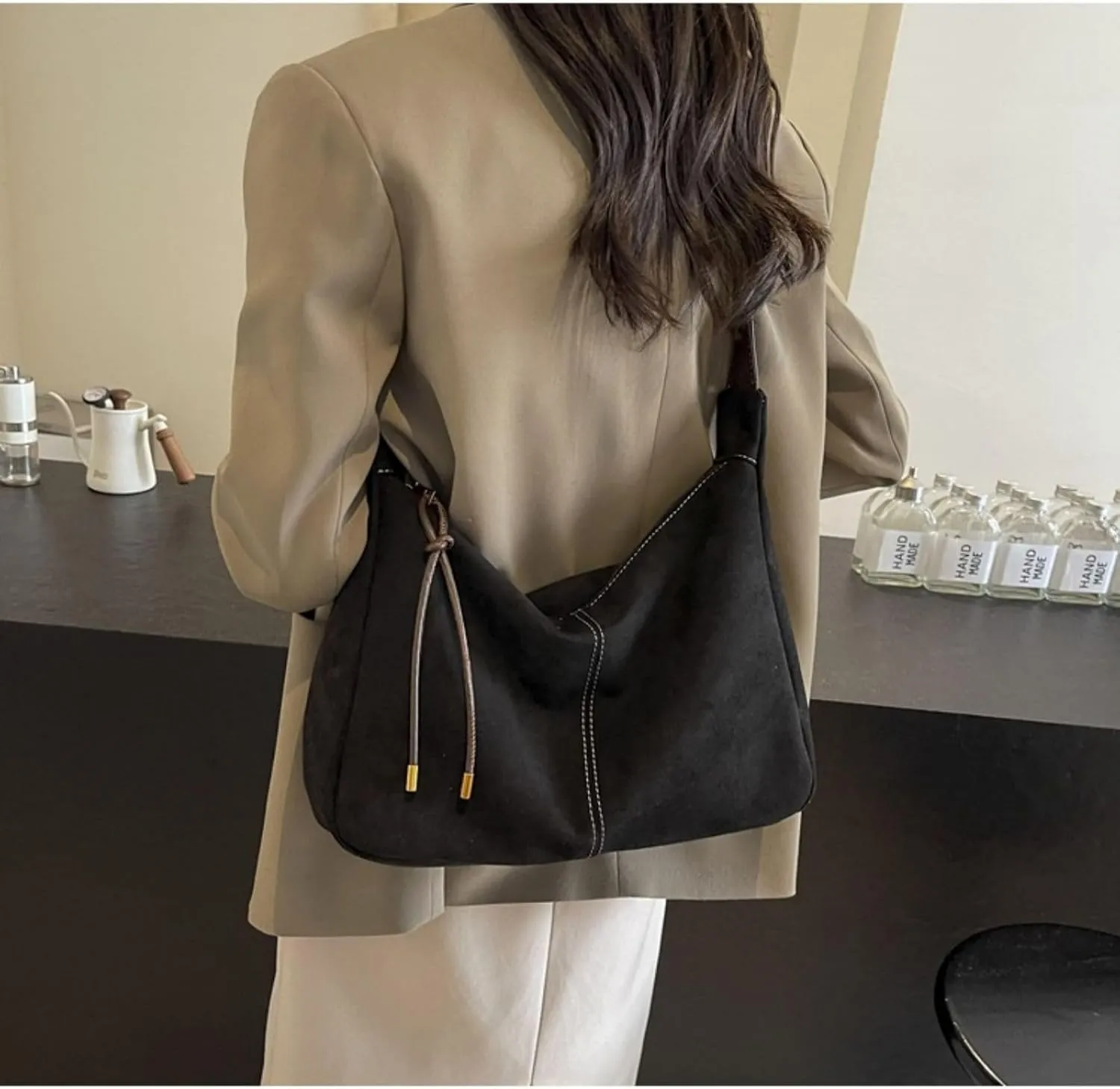 Brown Suede Tote Bag for Women - Retro Shoulder Bag for Office, Everyday, Shopping, Travelling