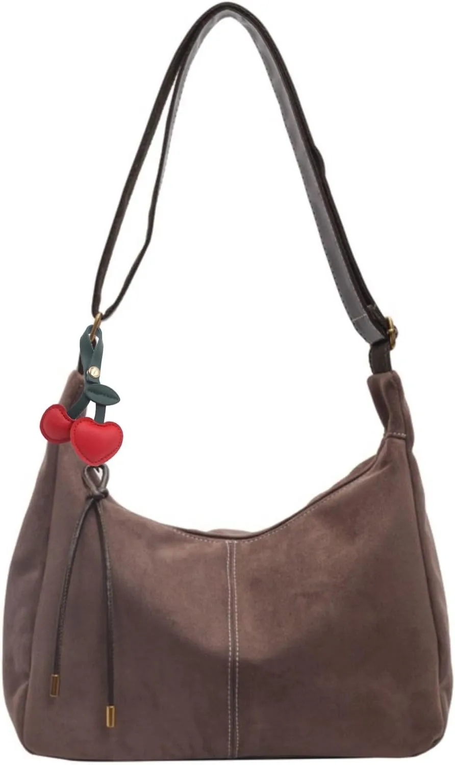 Brown Suede Tote Bag for Women - Retro Shoulder Bag for Office, Everyday, Shopping, Travelling