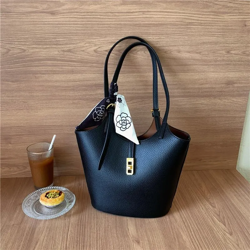 Bucket Bag For Women Vintage Bucket Purse Vegan Leather Tote Bag Shoulder Handbag