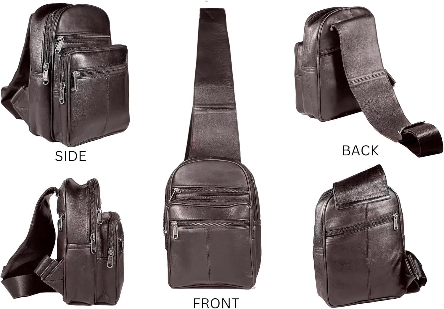 Bullz Crossbody Backpack Travel Hiking Chest Bag Daypack Leather Sling Bag for Men and Women (Brown)