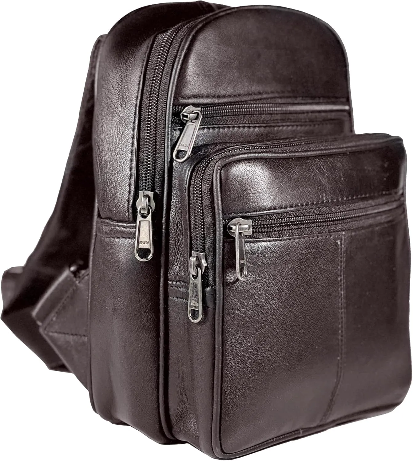 Bullz Crossbody Backpack Travel Hiking Chest Bag Daypack Leather Sling Bag for Men and Women (Brown)