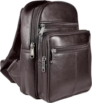 Bullz Crossbody Backpack Travel Hiking Chest Bag Daypack Leather Sling Bag for Men and Women (Brown)