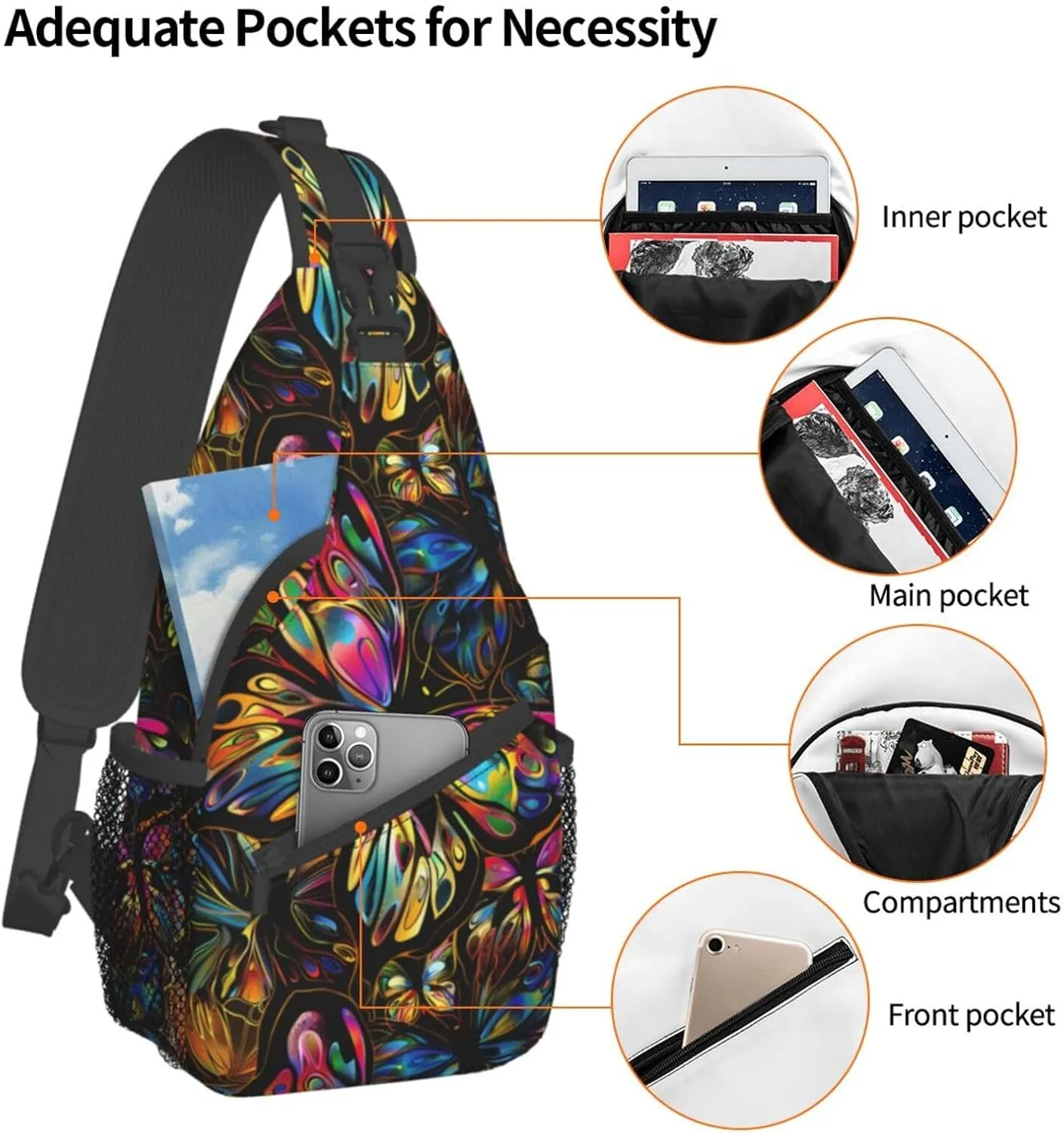 Butterfly Sling Backpack Chest Bag Crossbody Shoulder Bag Gym Cycling Travel Hiking Daypack For Men Women