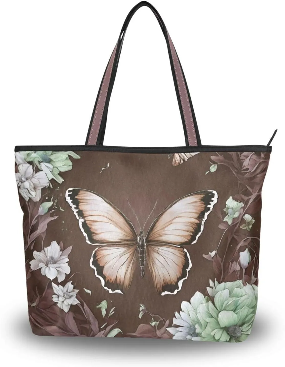 Butterfly Tote Bags for Women Purses and Ladies Work Handbags Medium 2 Size Shoulder Bags with Zipper Pockets