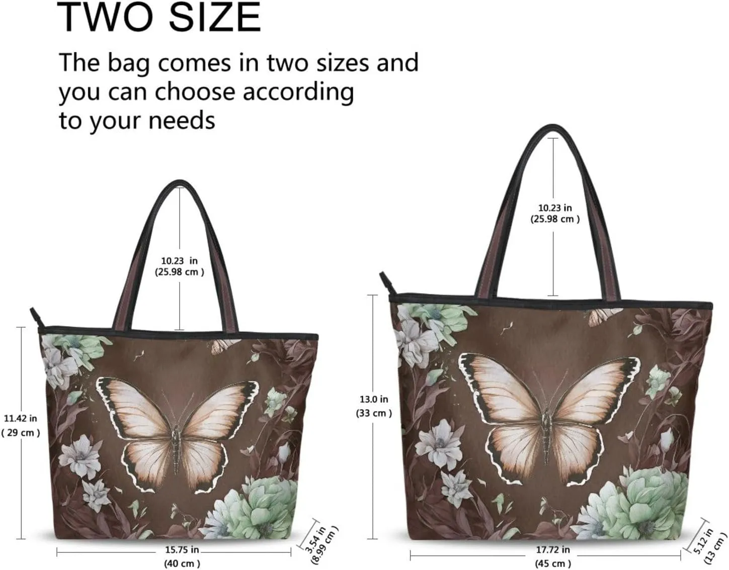 Butterfly Tote Bags for Women Purses and Ladies Work Handbags Medium 2 Size Shoulder Bags with Zipper Pockets