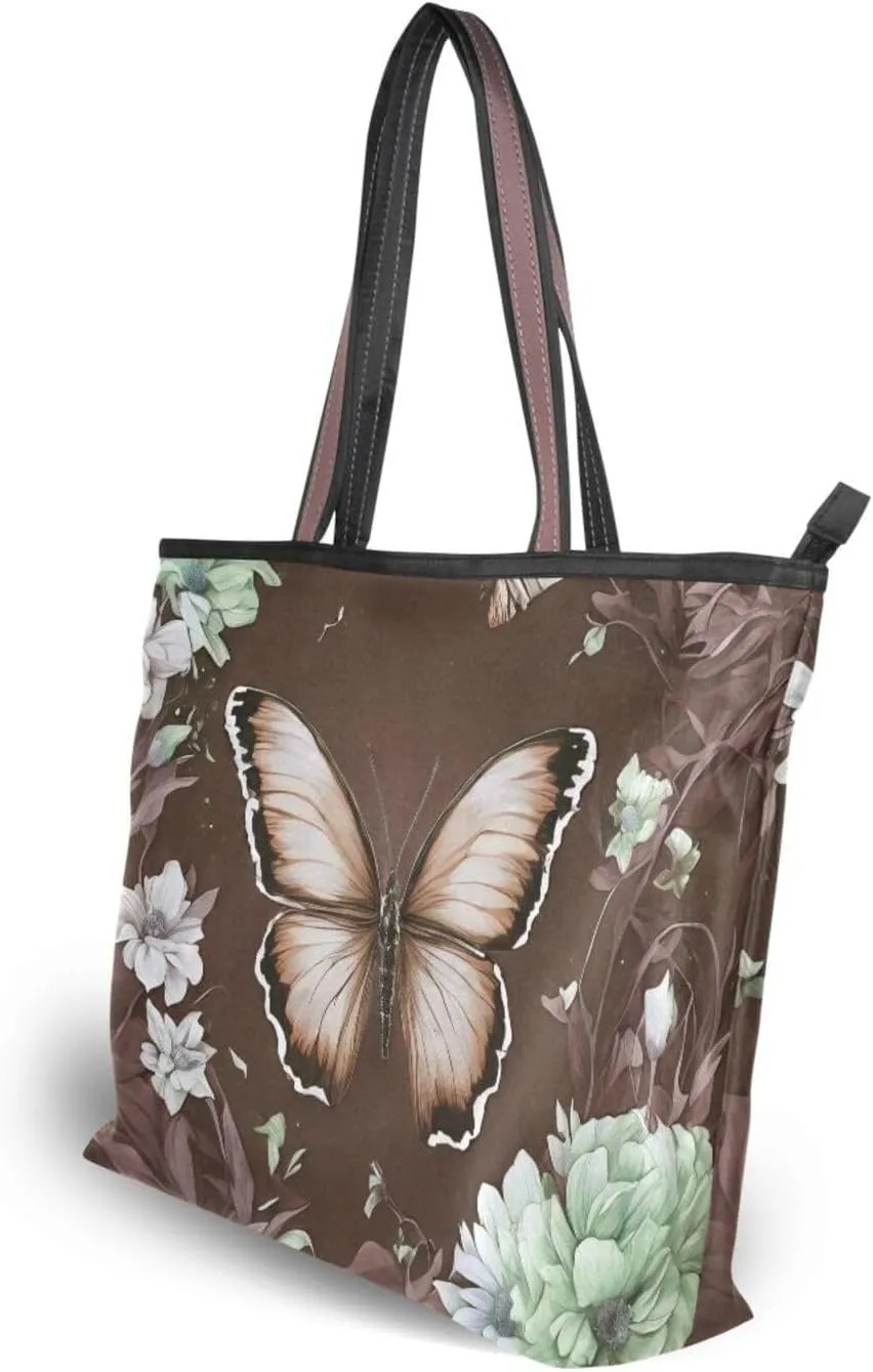 Butterfly Tote Bags for Women Purses and Ladies Work Handbags Medium 2 Size Shoulder Bags with Zipper Pockets