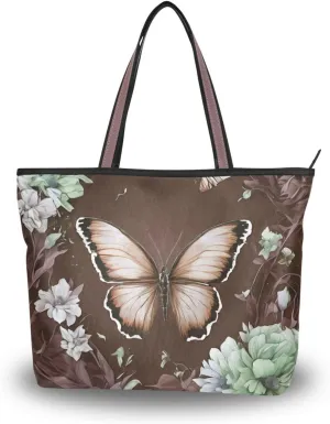 Butterfly Tote Bags for Women Purses and Ladies Work Handbags Medium 2 Size Shoulder Bags with Zipper Pockets