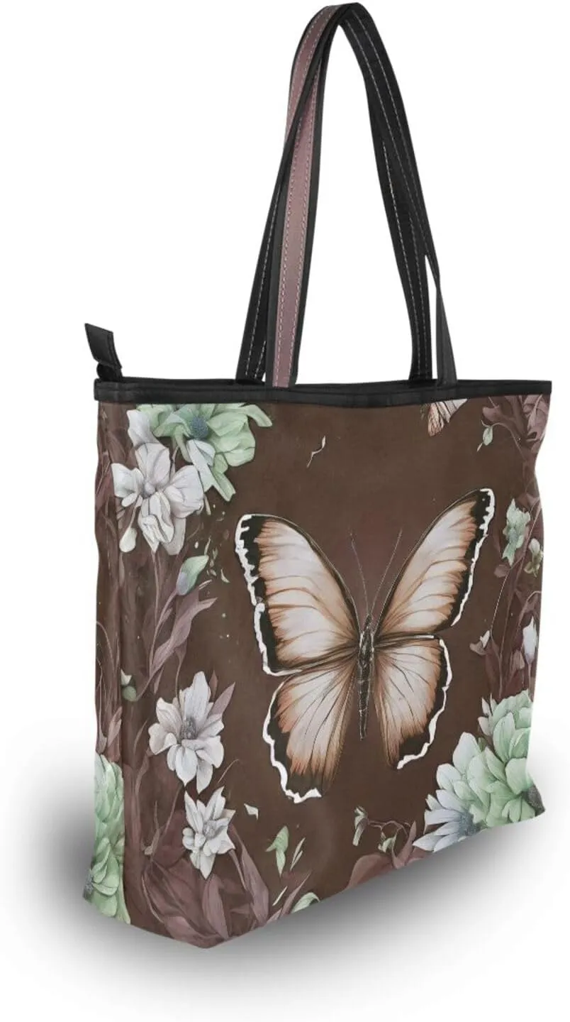 Butterfly Tote Bags for Women Purses and Ladies Work Handbags Medium 2 Size Shoulder Bags with Zipper Pockets