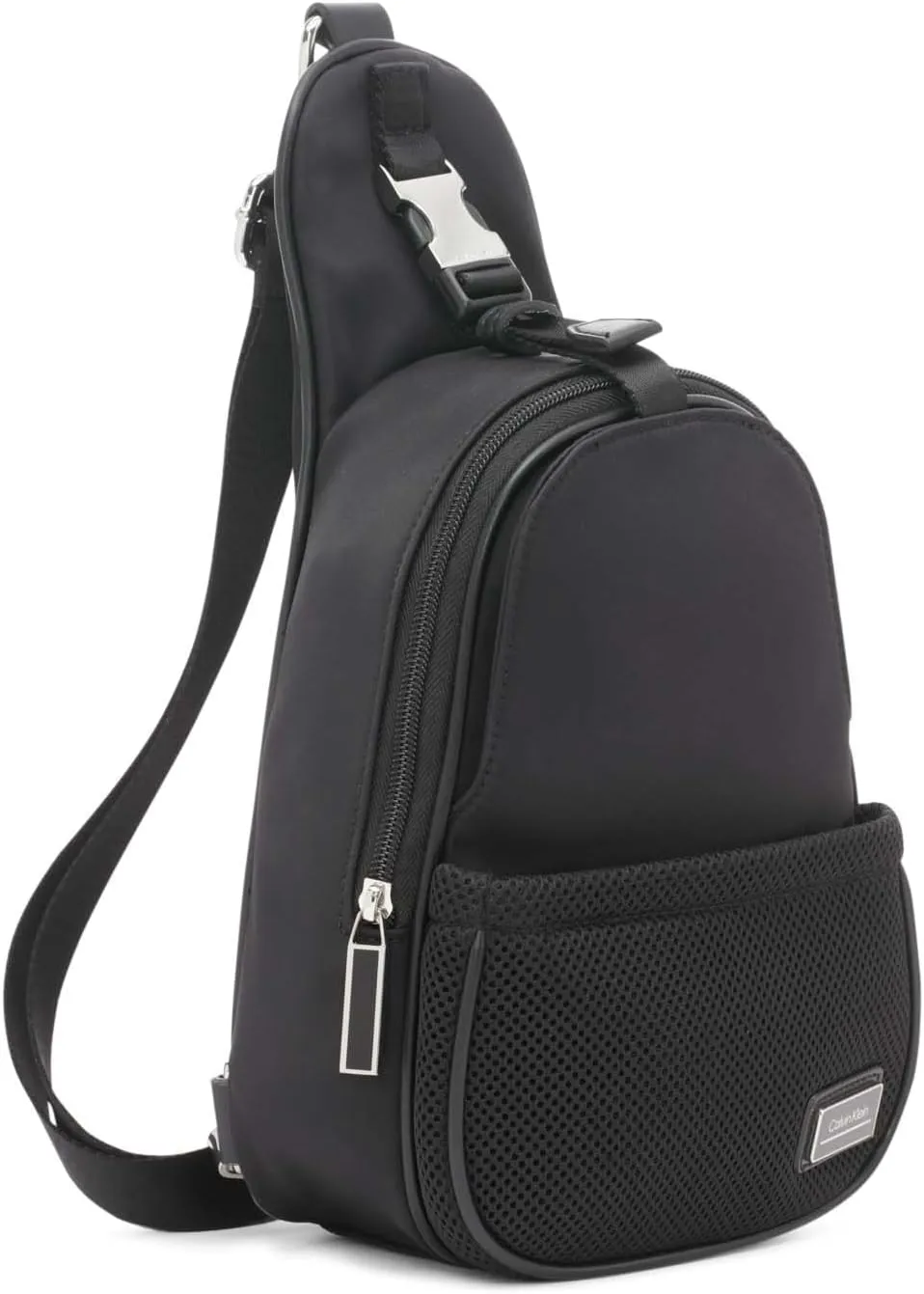 Calvin Klein Jessie Organizational Sling Backpack, Black/Silver, One Size