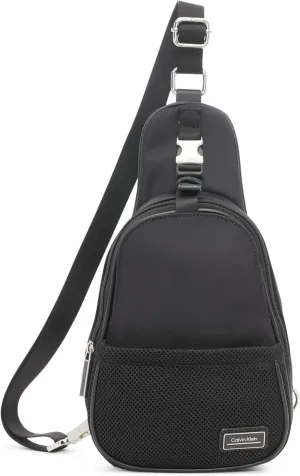 Calvin Klein Jessie Organizational Sling Backpack, Black/Silver, One Size
