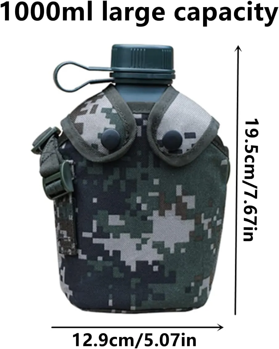 Camouflage Kettle, Titanium Military Canteen Cup, Aluminum Military Water Bottle, Army Style Canteen, with Cover Bag for Camping, Hiking, Backpacking, Hunting (Jungle Camouflage)