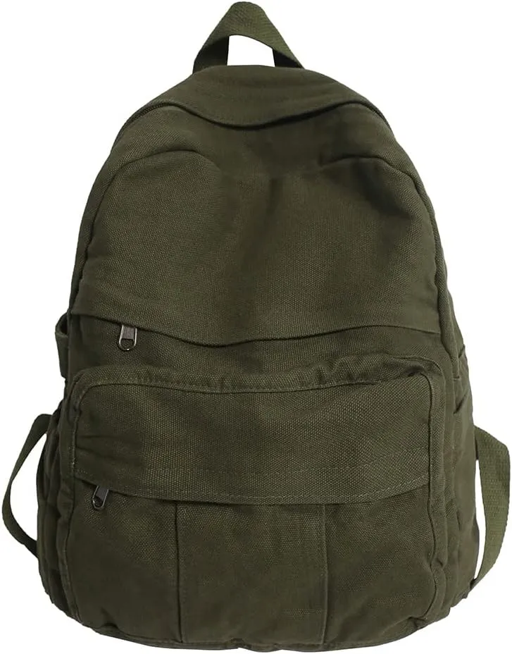 Canvas Backpack Aesthetic Laptop Backpack Vintage Green Backpack for Women Men Lightweight Travel Daypack