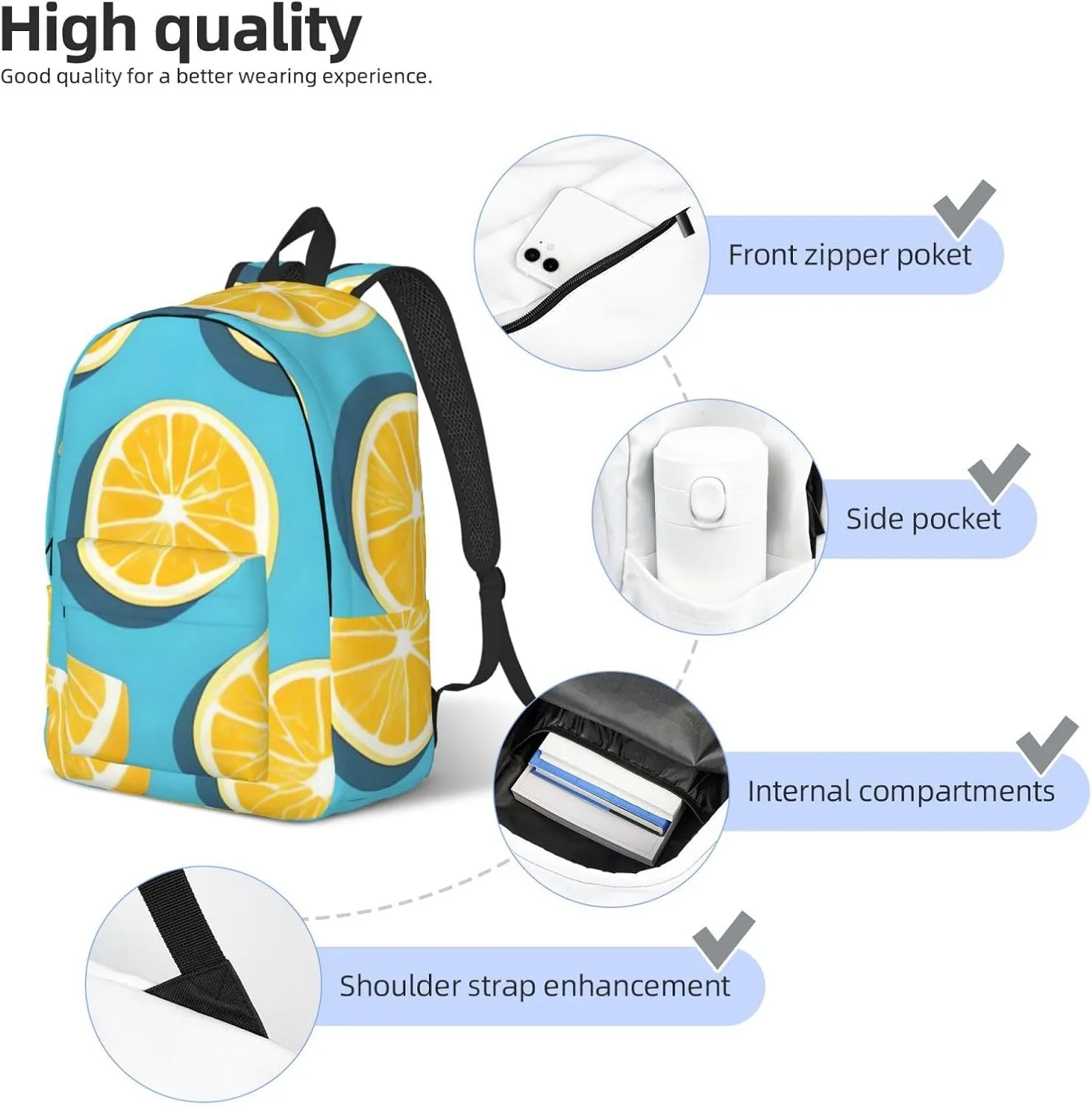 Canvas Backpack for Men Women Laptop Backpack Lemon wedges Rucksack Lightweight Canvas Daypack