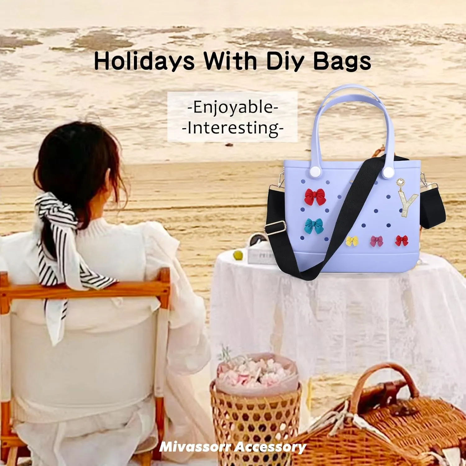 Canvas Bag Strap for Bogg Bag Accessories, 2" Width 28-52" Length Adjustable Canvas Strap for Beach Bag, Cyan