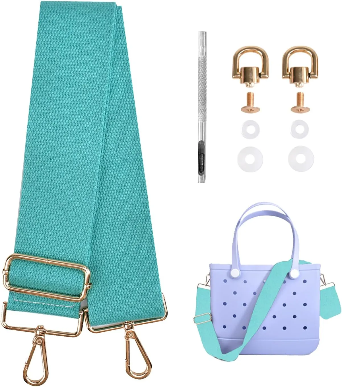Canvas Bag Strap for Bogg Bag Accessories, 2" Width 28-52" Length Adjustable Canvas Strap for Beach Bag, Cyan
