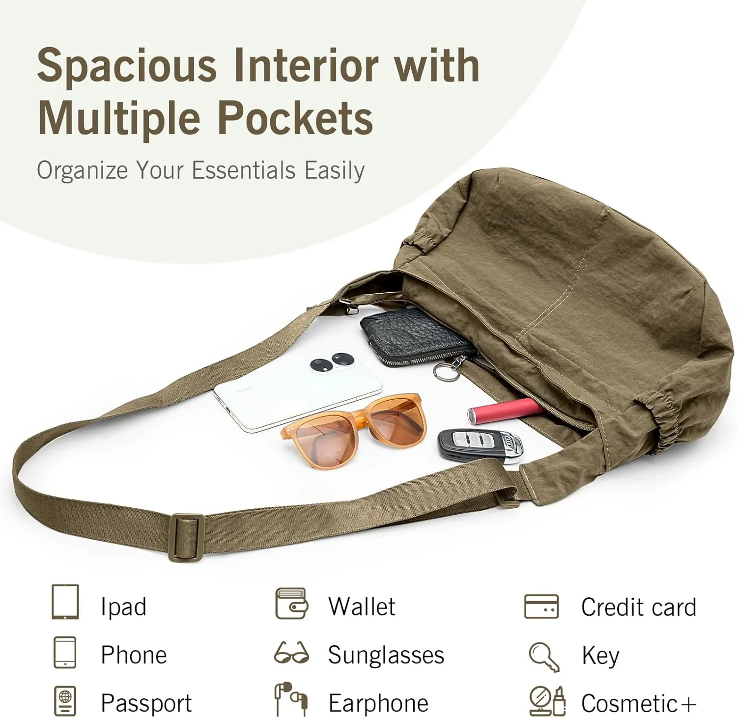 Canvas Crossbody Bag for Women, Shoulder Bag with Pockets, Casual Travel Messenger Bag