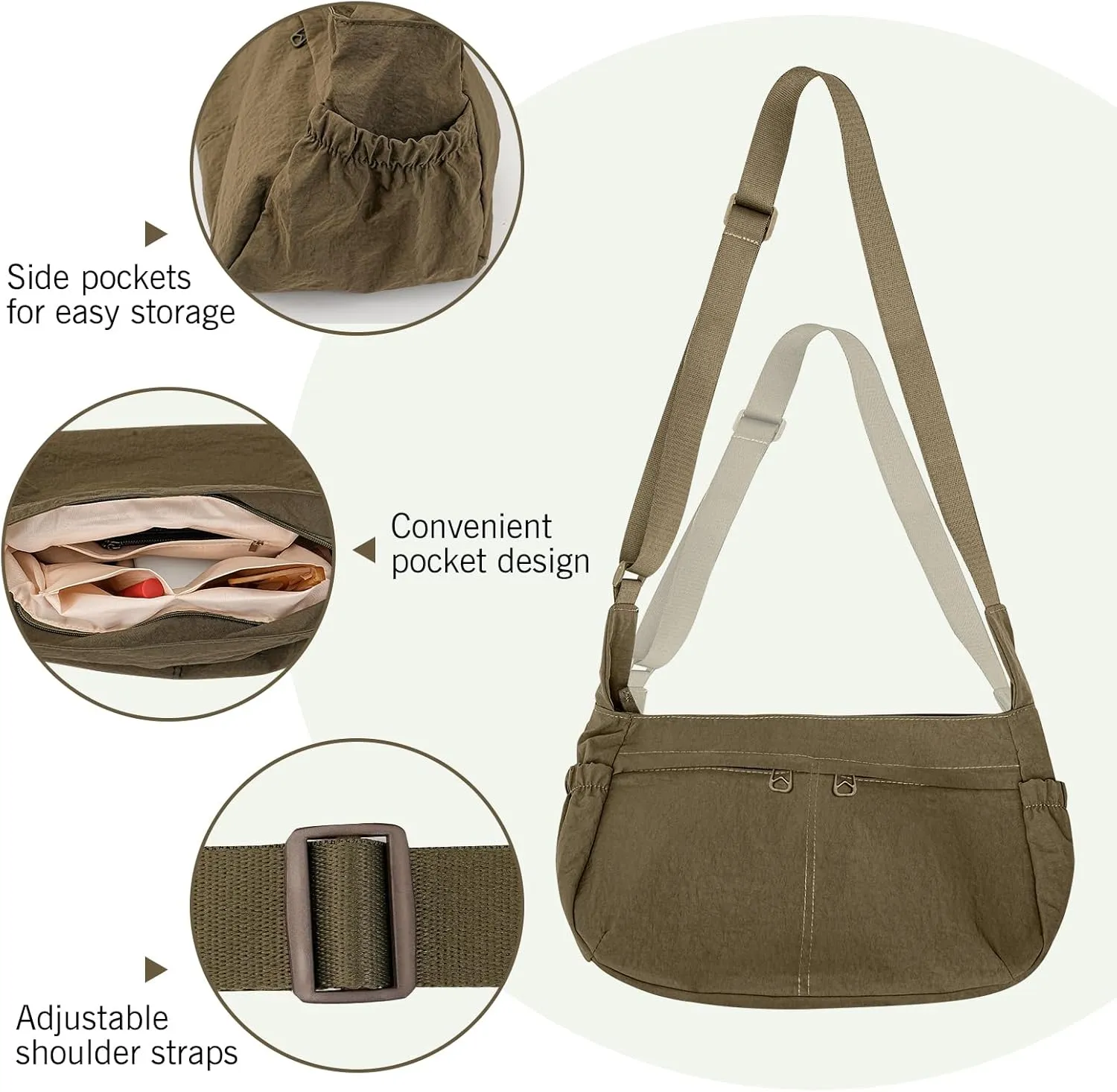 Canvas Crossbody Bag for Women, Shoulder Bag with Pockets, Casual Travel Messenger Bag