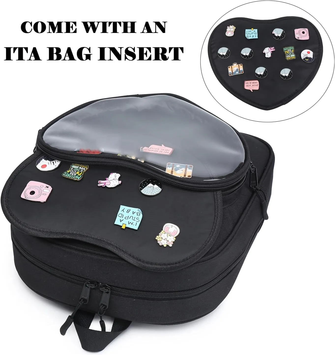 Canvas Ita Bag Backpack Heart Shaped Purse JK Uniform Bags for Anime Pins Display
