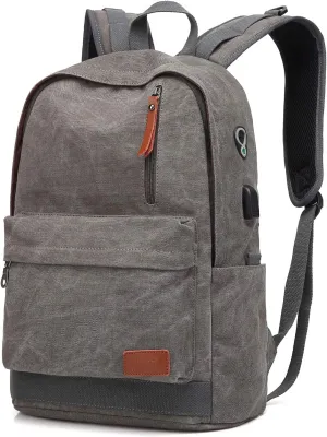 Canvas Laptop Backpack, Waterproof School Backpack With USB Charging College