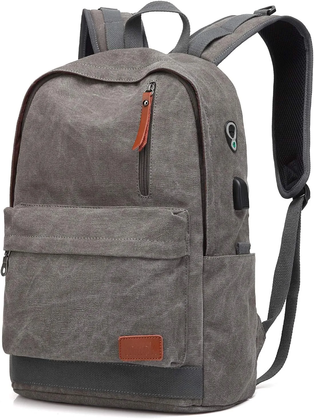 Canvas Laptop Backpack, Waterproof School Backpack With USB Charging College