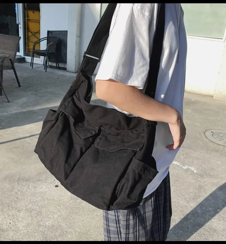 Canvas Messenger Vintage Bag Letter Pattern Crossbody Bag Emo Goth Shoulder Satchels Y2K Harajuku Bag Grunge Handbag