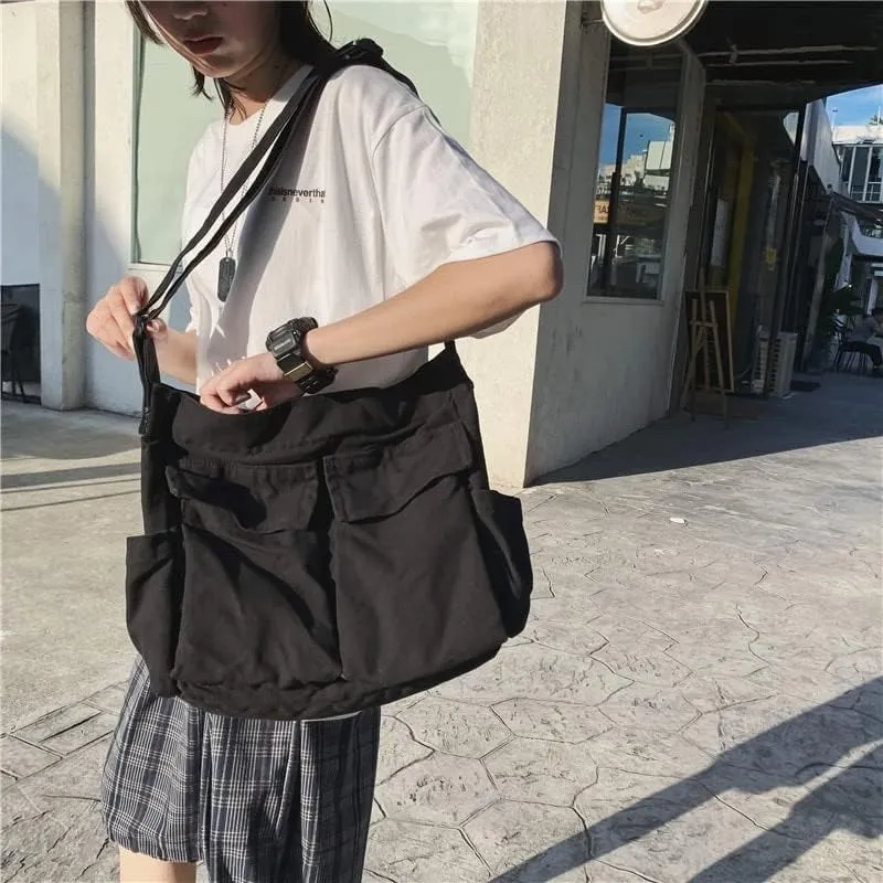 Canvas Messenger Vintage Bag Letter Pattern Crossbody Bag Emo Goth Shoulder Satchels Y2K Harajuku Bag Grunge Handbag