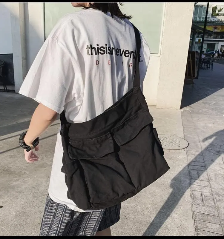 Canvas Messenger Vintage Bag Letter Pattern Crossbody Bag Emo Goth Shoulder Satchels Y2K Harajuku Bag Grunge Handbag