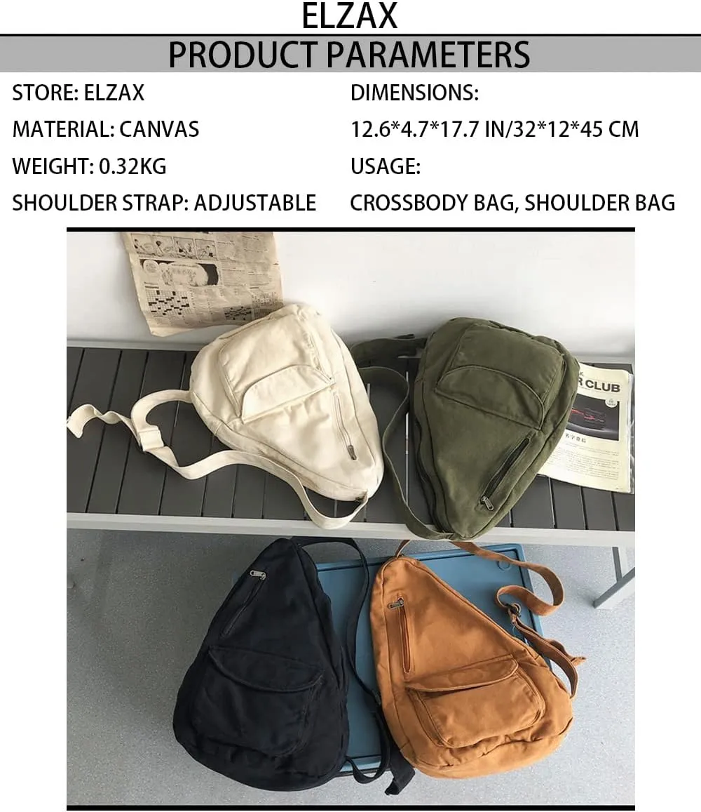 Canvas Sling Bag Backpack, Crossbody Shoulder Chest Bag with Adjustable Strap for Men Women Travel Hiking (Black)