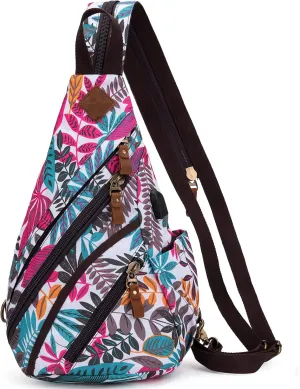 Canvas Sling Bag Crossbody Backpack Genuine Leather Shoulder Bag Casual Daypacks For Men