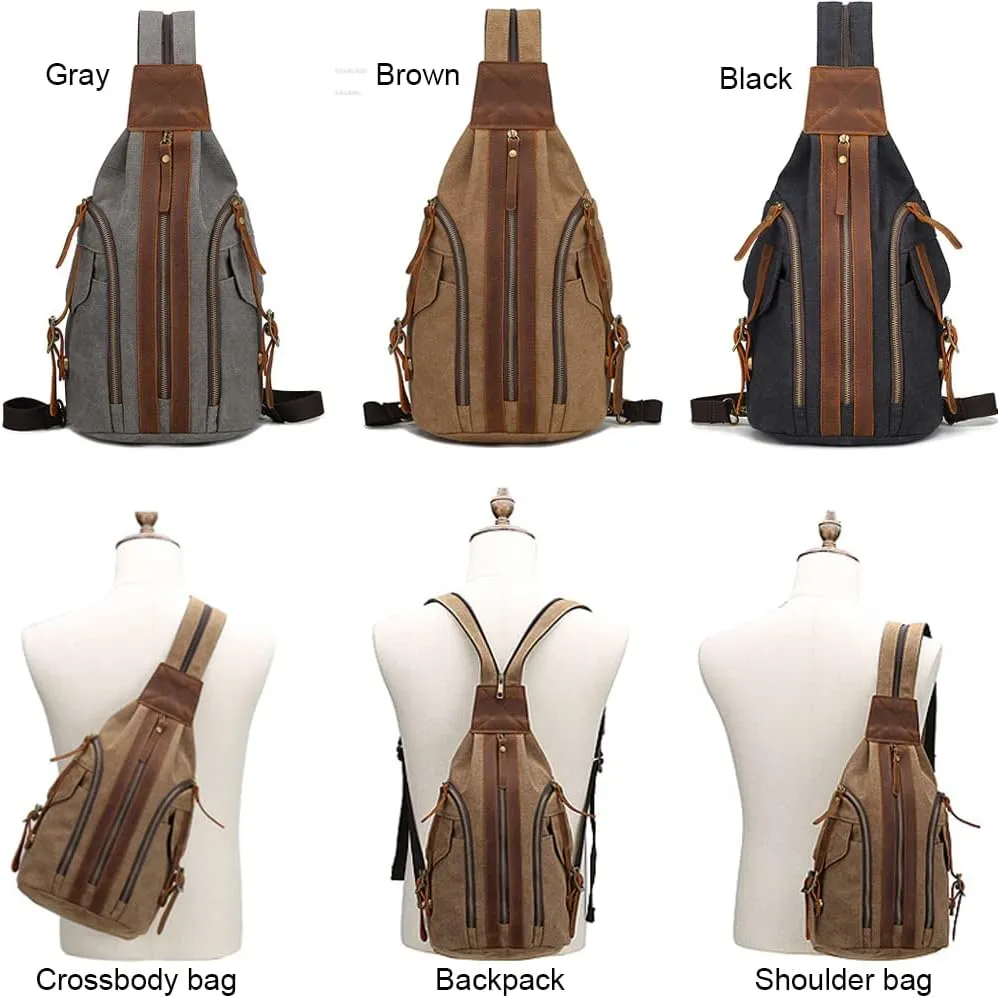 Canvas Sling Bag for Men Vintage Chest Bag Lightweight Backpack Crossbody Bag Shoulder Casual Women Outdoor Cycling Travel