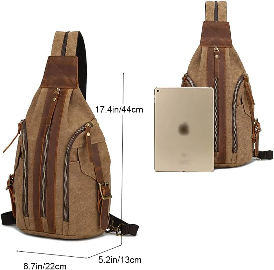 Canvas Sling Bag for Men Vintage Chest Bag Lightweight Backpack Crossbody Bag Shoulder Casual Women Outdoor Cycling Travel