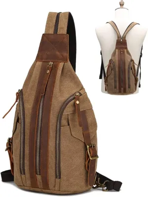 Canvas Sling Bag for Men Vintage Chest Bag Lightweight Backpack Crossbody Bag Shoulder Casual Women Outdoor Cycling Travel