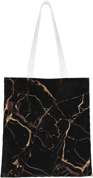 Canvas Tote Bag Aesthetic for Women Black Gold Marble Shopping Bags Large Tote Shoulder Bag Reusable Grocery Bags Hobo Bags Casual Handbags Cute Cloth Bags Birthday Gifts