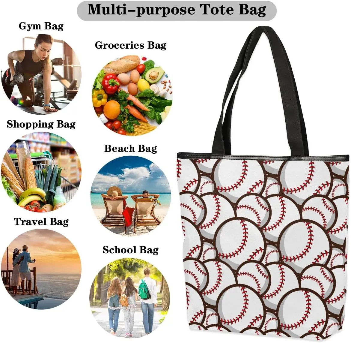 Canvas Tote Bag for Women with Zipper Large Capacity Bags with Inner Pocket Beach Bags Reusable Grocery Tote Bags