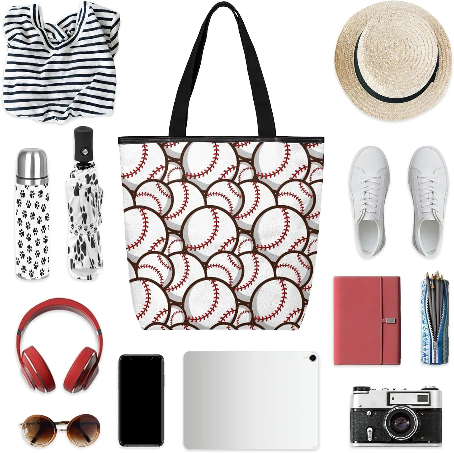 Canvas Tote Bag for Women with Zipper Large Capacity Bags with Inner Pocket Beach Bags Reusable Grocery Tote Bags