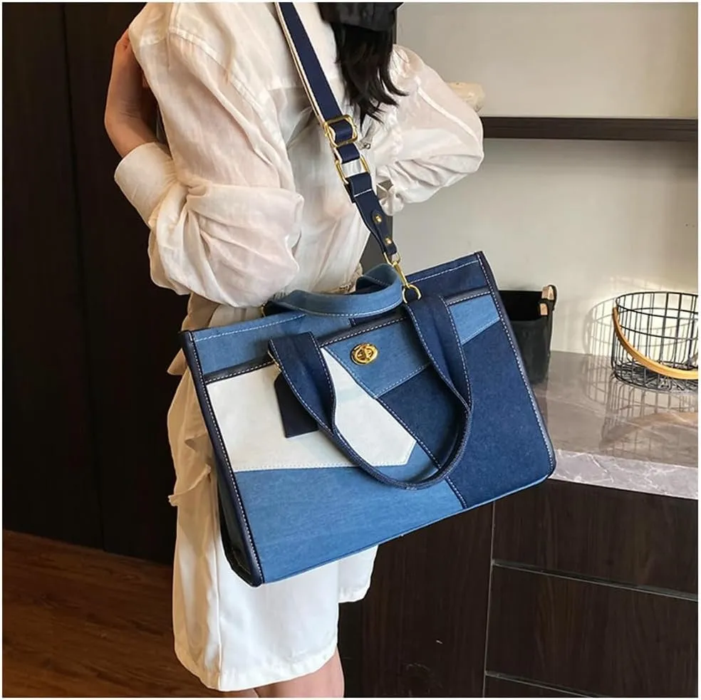 Canvas Tote Bag Women Large Denim Shoulder Bag Vintage Satchels Cute Hobo Bags Work Travel College Casual Tote Handbag