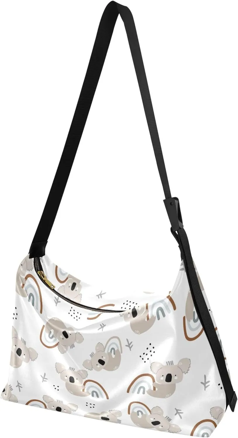 Cartoon Llama Alpaca Grey Soft Leather Hobo Bags for Women Large Crossbody Bags Animal Print Crossbody Hobo Purses