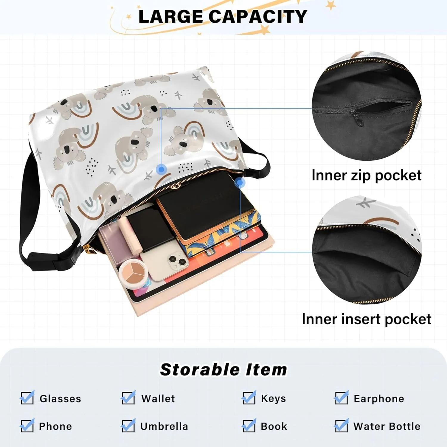 Cartoon Llama Alpaca Grey Soft Leather Hobo Bags for Women Large Crossbody Bags Animal Print Crossbody Hobo Purses