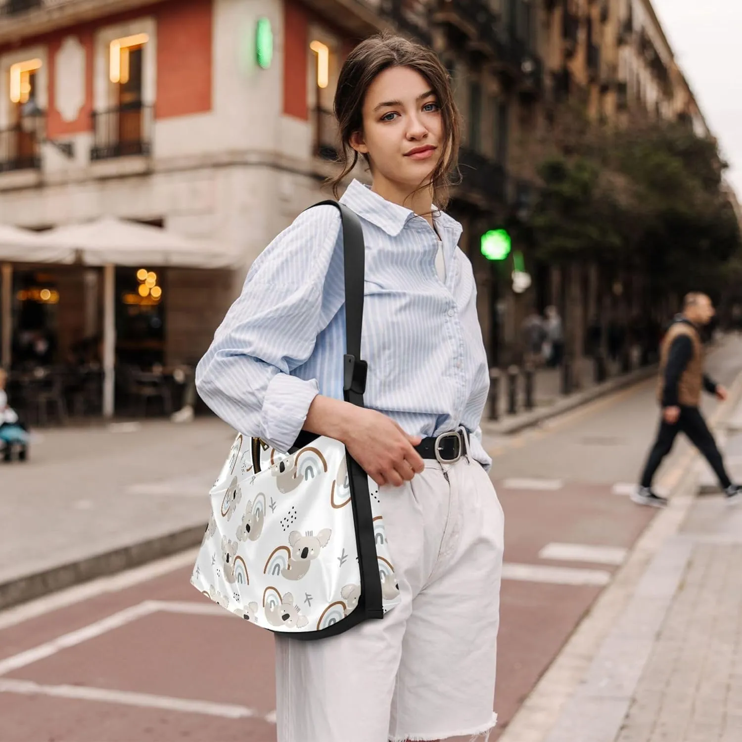 Cartoon Llama Alpaca Grey Soft Leather Hobo Bags for Women Large Crossbody Bags Animal Print Crossbody Hobo Purses