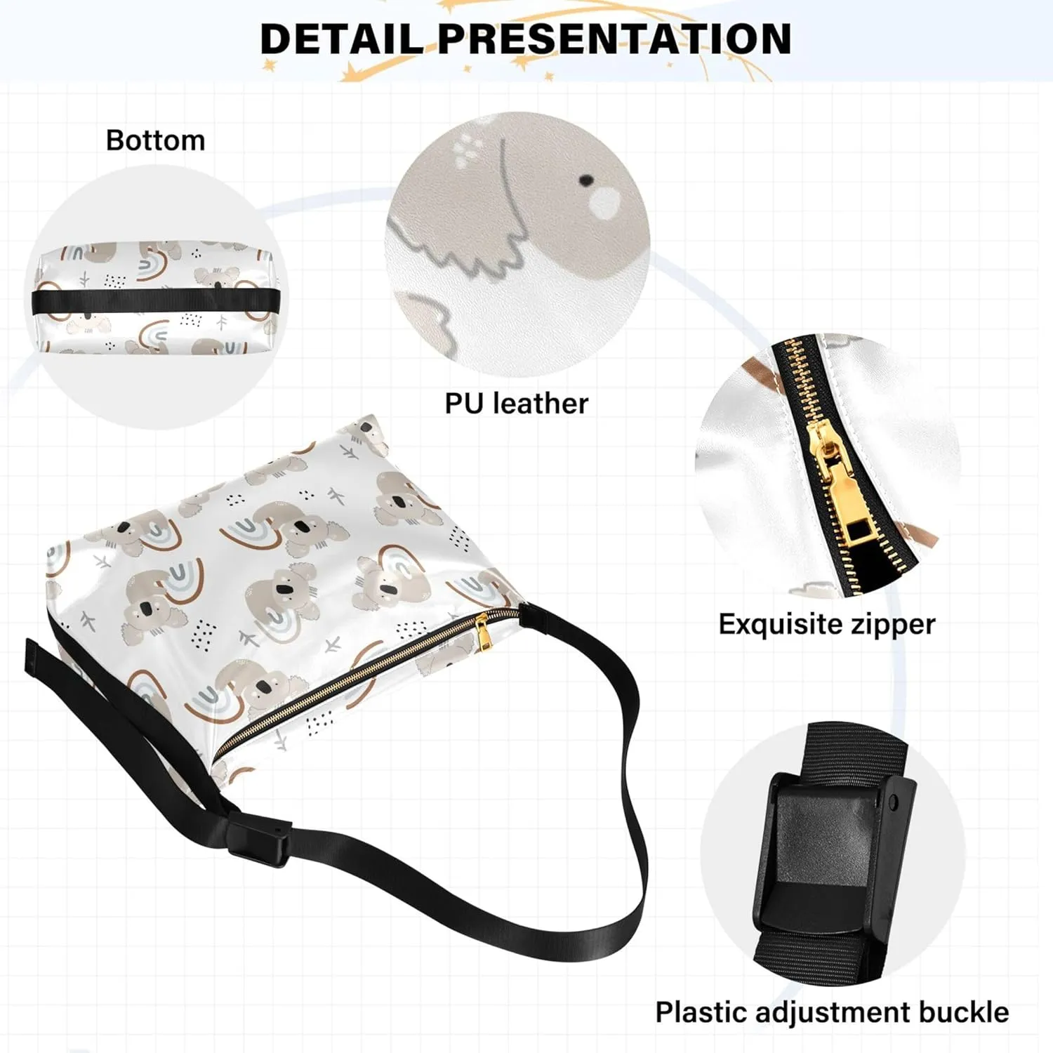 Cartoon Llama Alpaca Grey Soft Leather Hobo Bags for Women Large Crossbody Bags Animal Print Crossbody Hobo Purses