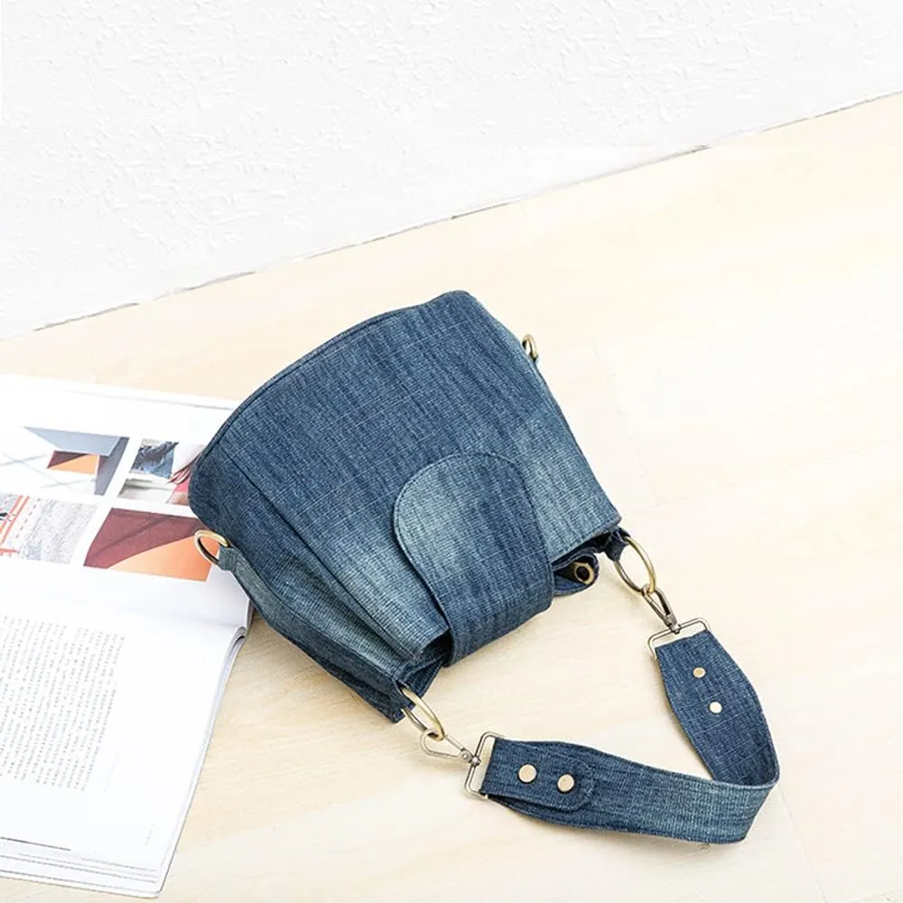 Casual Denim Bucket Shoulder Handbag Women Crossbody Bags Large Capacity Female Tote Vintage Canvas Purse Bag