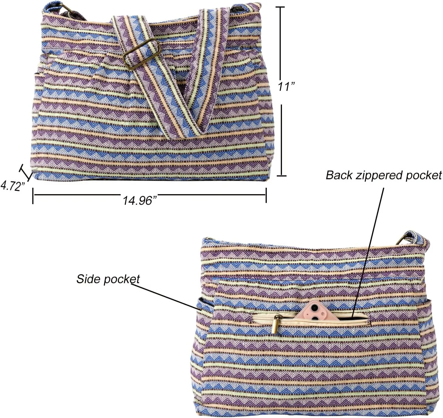 Casual Large Durable Fabric CrossBody Hobo Shoulder Messenger Travel Purse Wallet Handbag Tote Bag