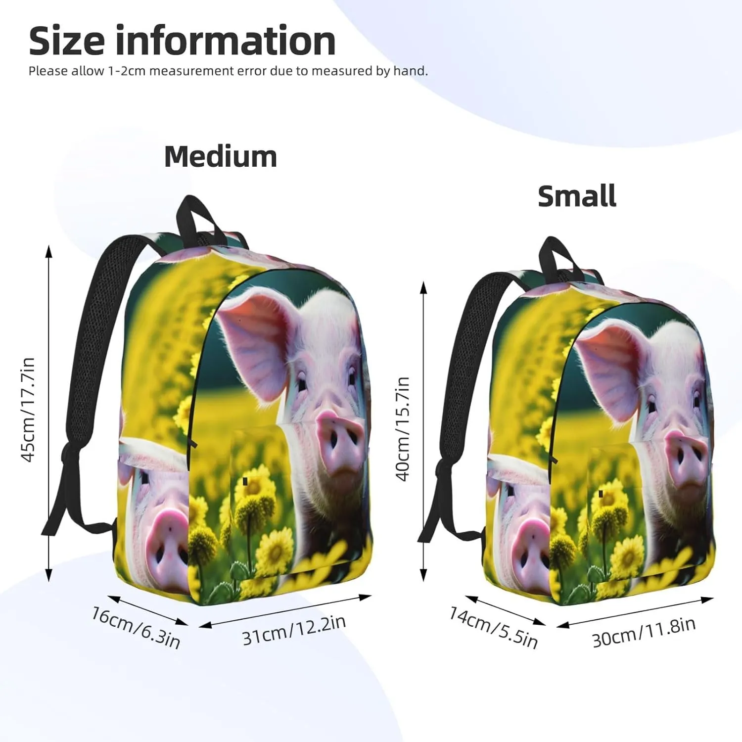 Casual Rape Flower Pig Print Canvas Backpack,Casual Stylish,Everyday Use,Travel,Hiking,Work