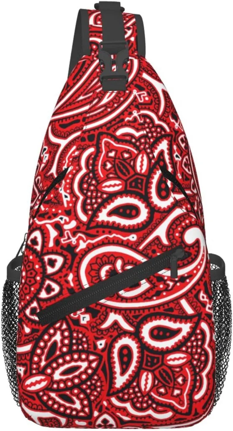 Casual Sling Backpack for Men for Paisley Bandana Red Crossbody Backpack, Unbalance Gym Bag Travel Bag Outdoor Hiking Daypack