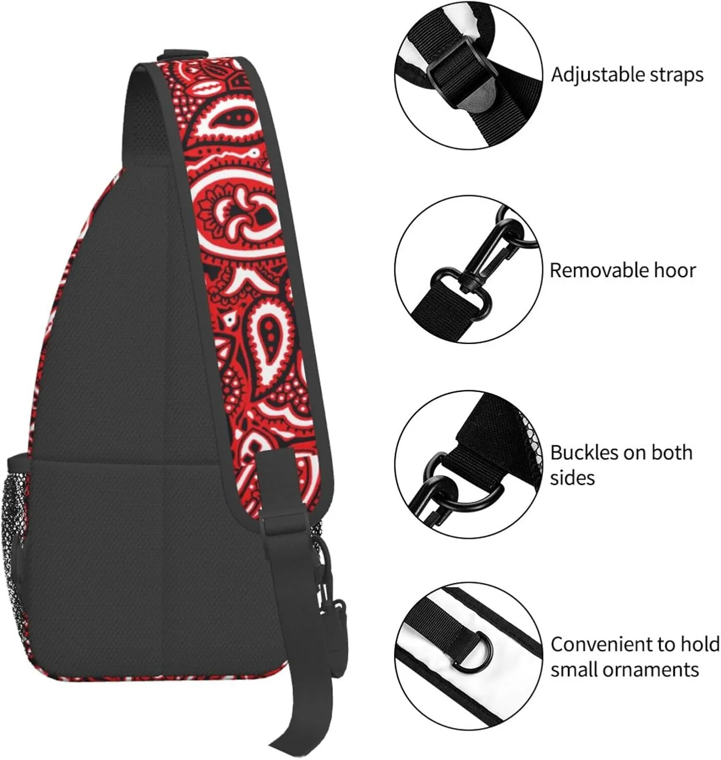 Casual Sling Backpack for Men for Paisley Bandana Red Crossbody Backpack, Unbalance Gym Bag Travel Bag Outdoor Hiking Daypack