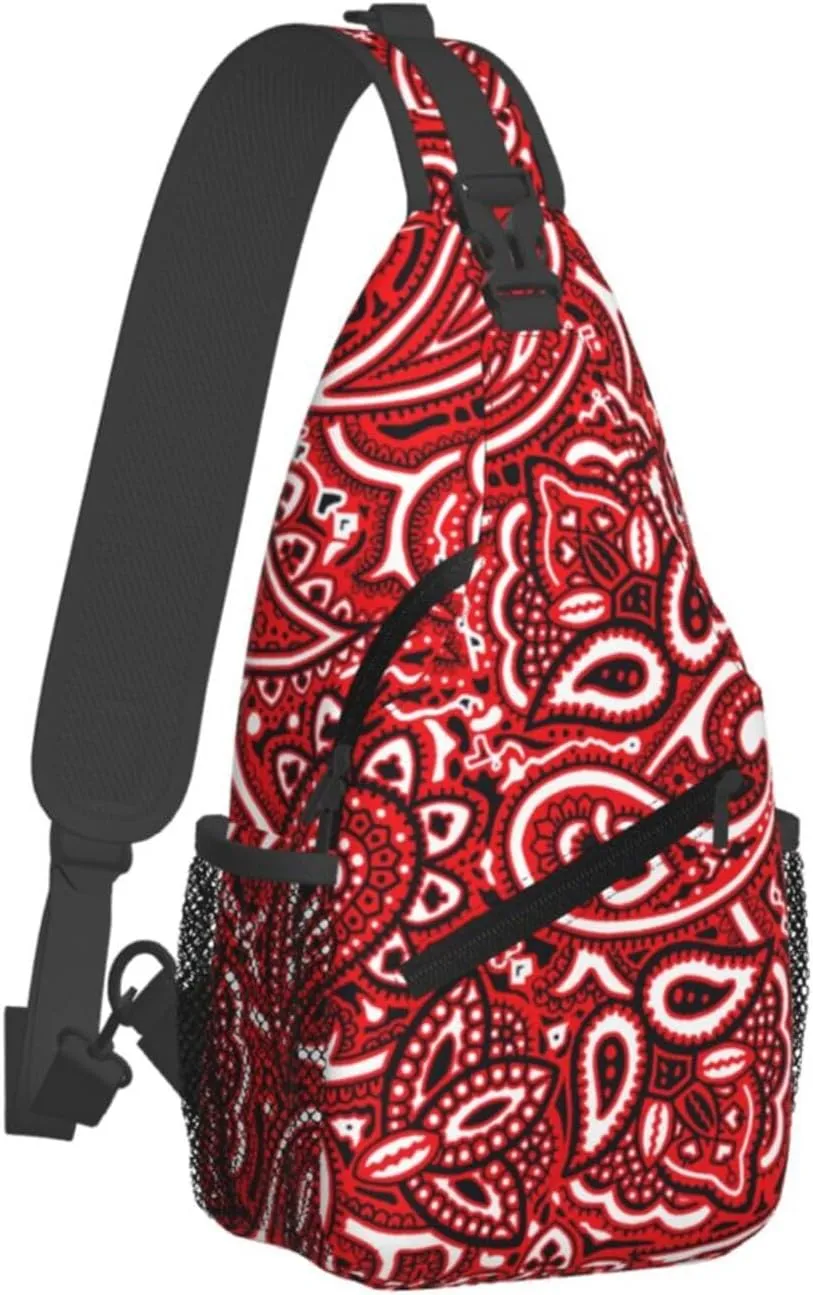 Casual Sling Backpack for Men for Paisley Bandana Red Crossbody Backpack, Unbalance Gym Bag Travel Bag Outdoor Hiking Daypack