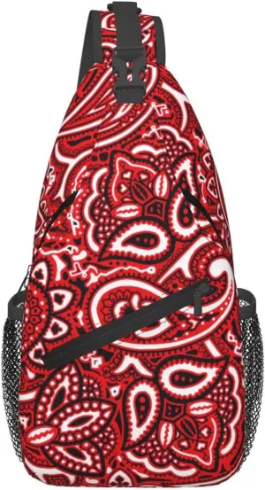 Casual Sling Backpack for Men for Paisley Bandana Red Crossbody Backpack, Unbalance Gym Bag Travel Bag Outdoor Hiking Daypack